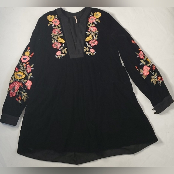 FREE PEOPLE Mia floral Boho Velvet BlacK Dress XS - Picture 6 of 13